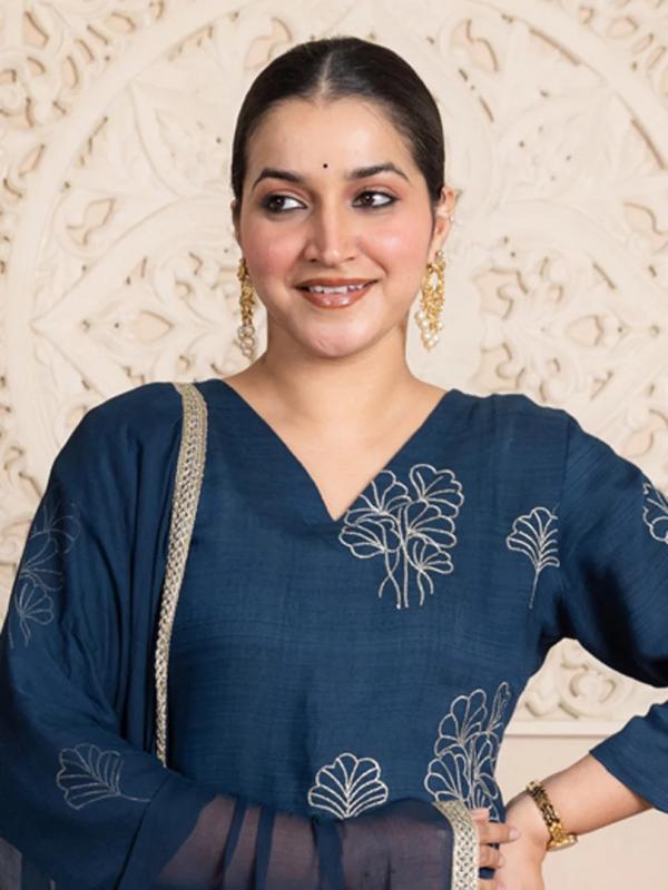 VP 9779 T Teal Yoke Design Silk Blend Straight Suit With Dupatta